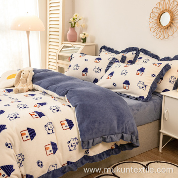 Wholesale fleece bedding set with cute cow pattern